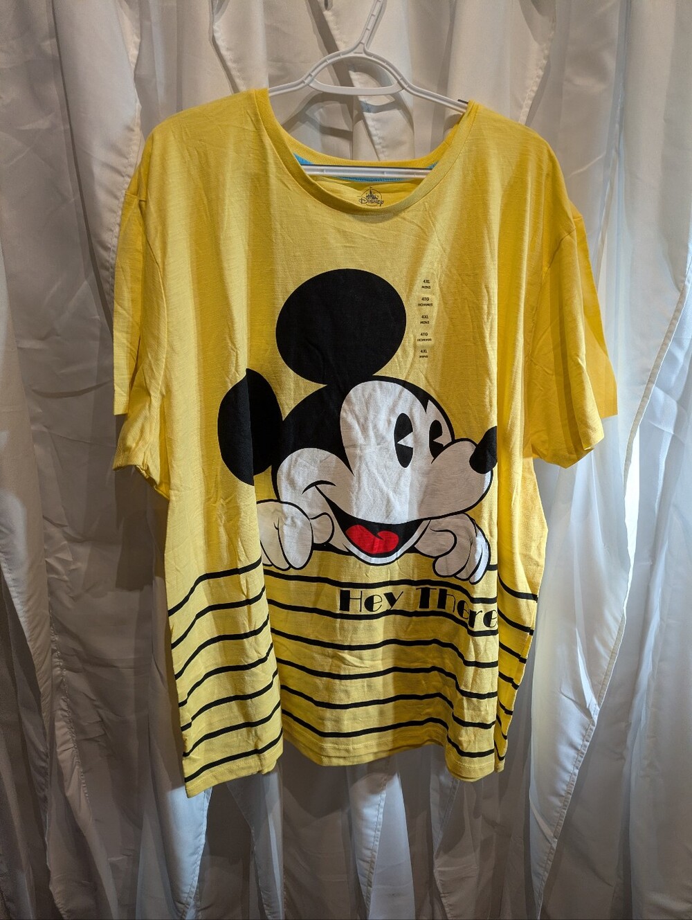 E3 Disney Mickey Mouse Yellow Striped "Hey There!" Graphic T-Shirt NWT 4XL